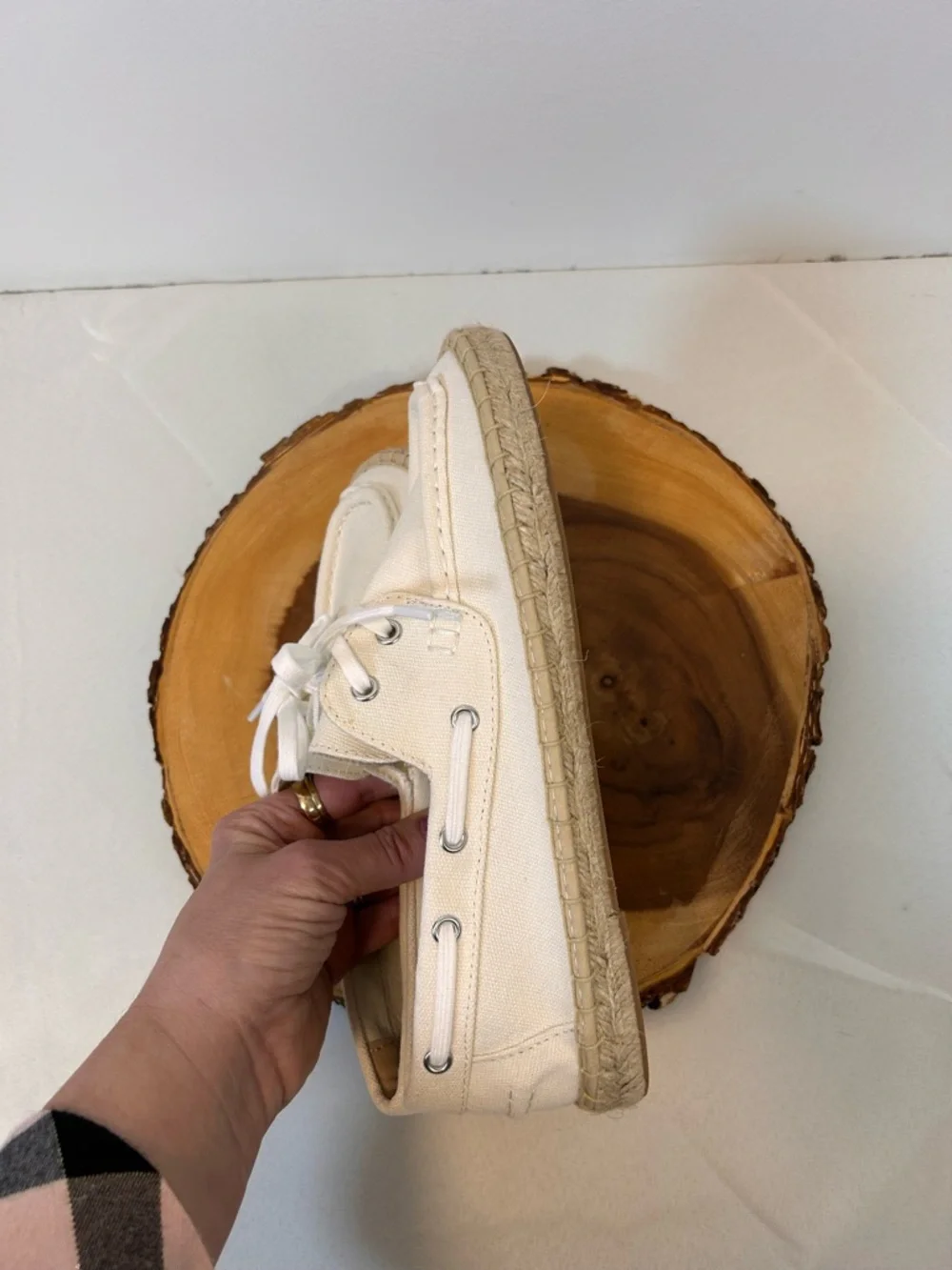 Lands'‎ End Sea-sport Espadrille Cream Canvas Lace-Up Boat Shoes Women’s 8